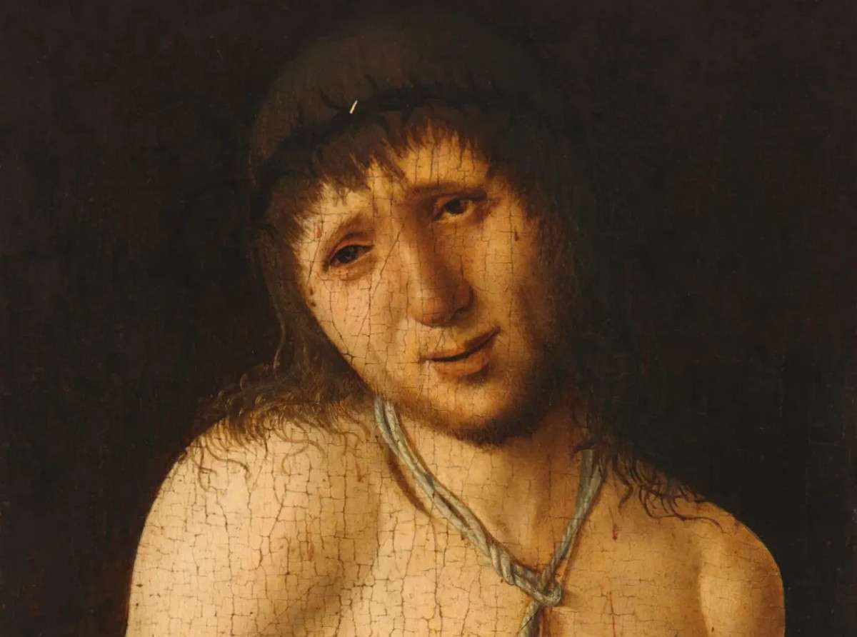 Antonello da Messina, Ecce Homo, recto (1470 circa; tempera su tavola, 20,3 x 14,9 cm)